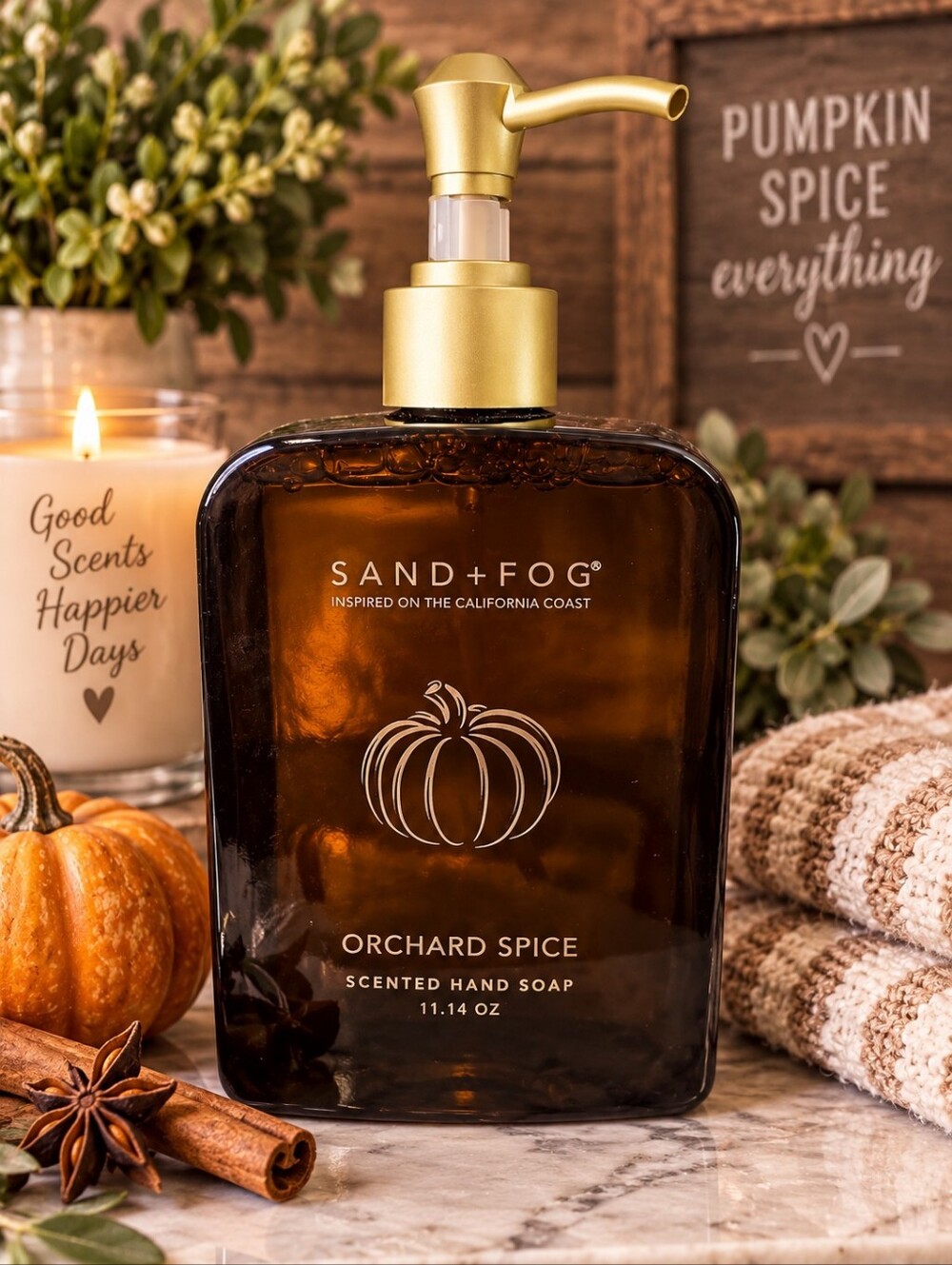 Sand + Fog Orchard Spice Scented Hand Soap 11.14 oz Pumpkin Fall Decor